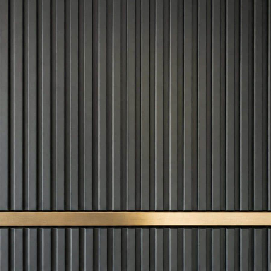 Charcoal fluted doors with a brass reveal, concept imagery