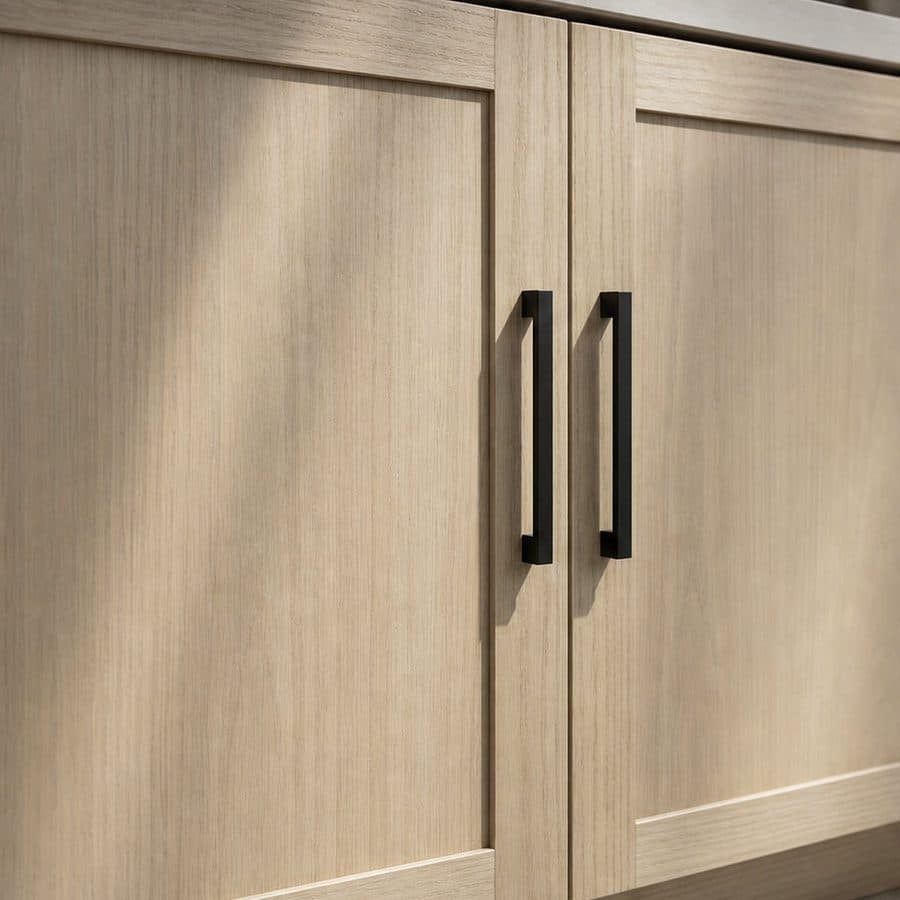 White oak shaker doors with a matte clear coat, concept imagery